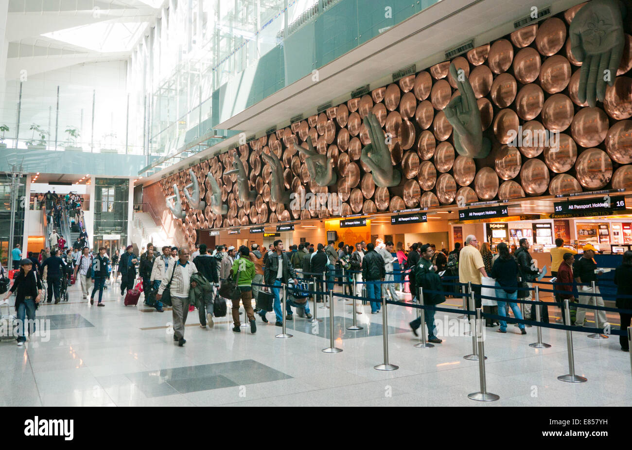 Immigration and arrival hall at Indira Gandhi International Airport in Delhi India Stock Photo