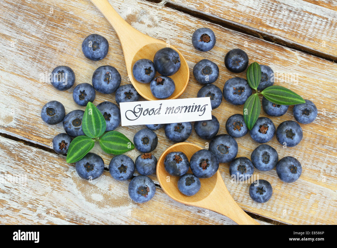 Good morning card with blueberries Stock Photo