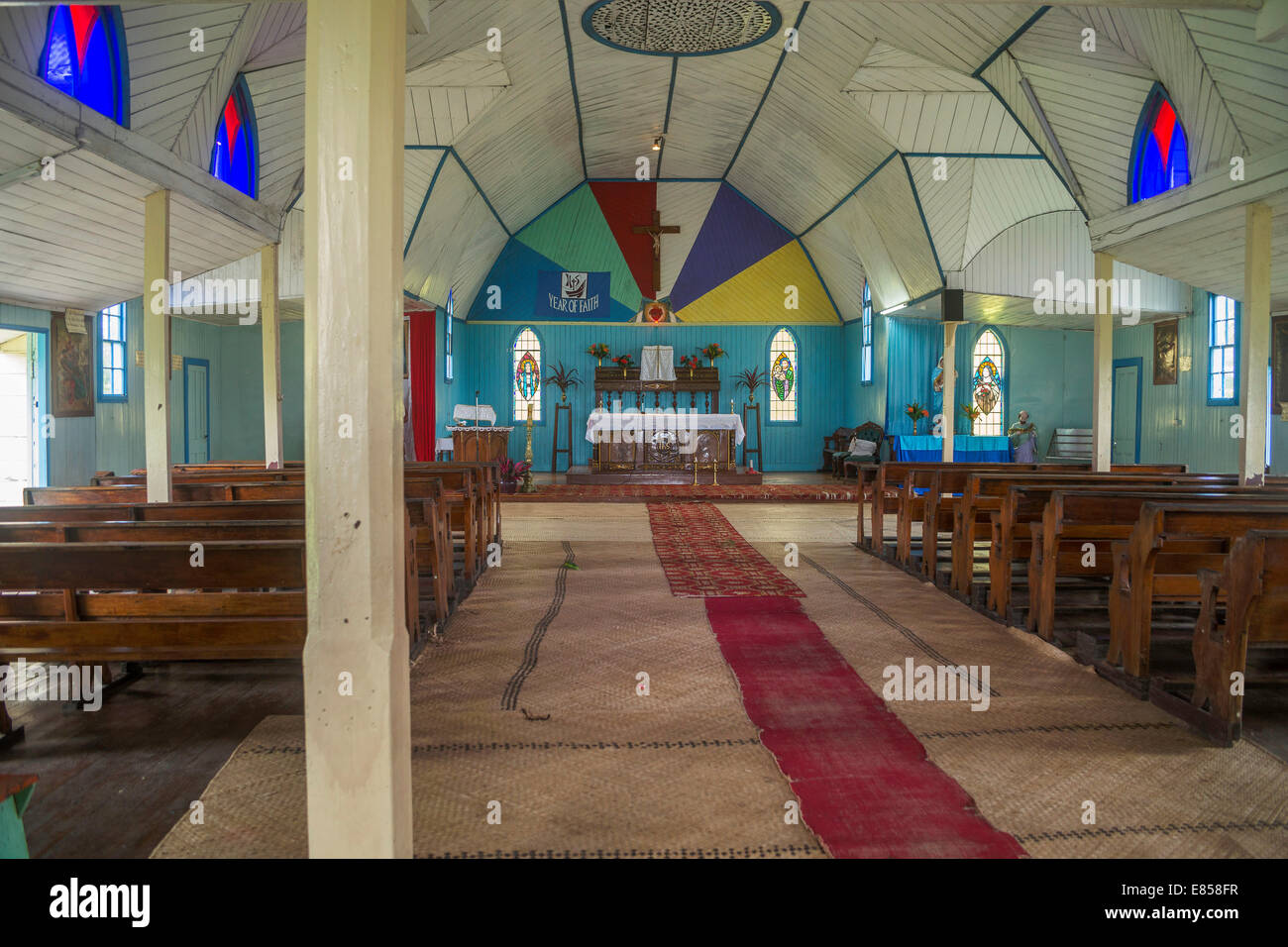 Interior, Sacred Heart Church, Levuka, Ovalau, Fiji Stock Photo