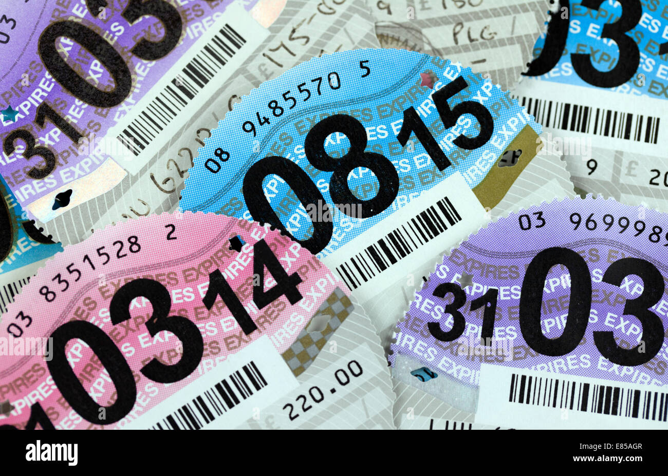 Car tax discs 2014 2015 Stock Photo