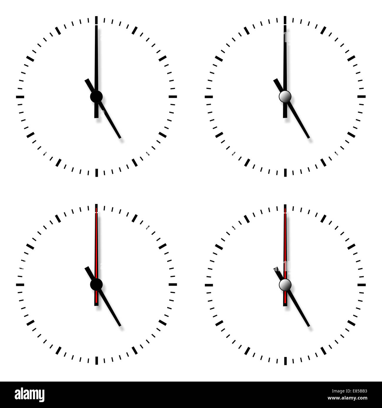 Set of clocks without numbers isolated on white background Stock Photo