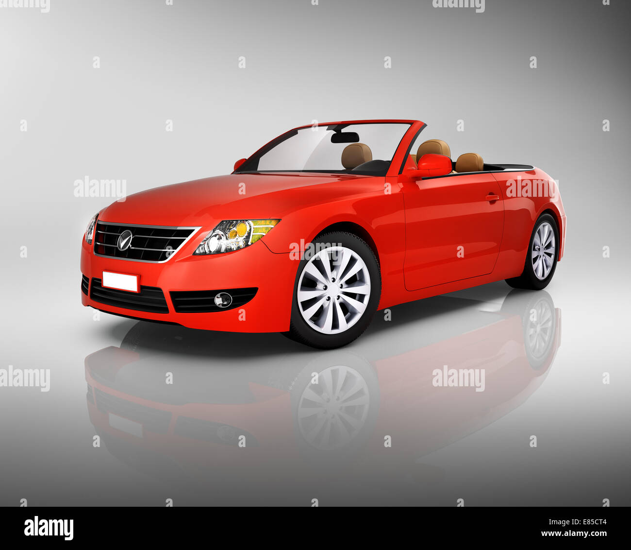 Studio shot of three-dimensional red convertible. Stock Photo