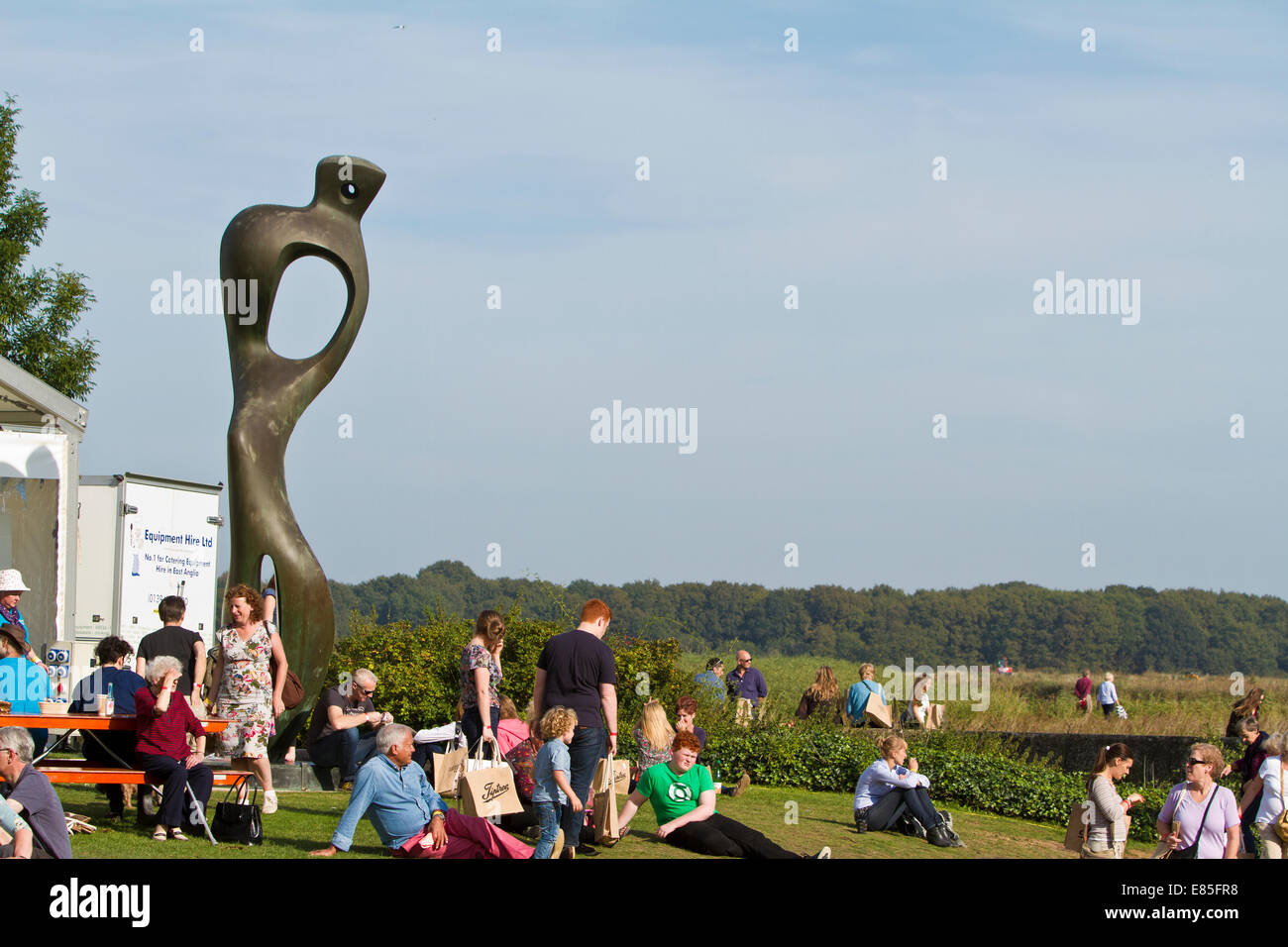 Large Interior Form sculpture by henry Moore on the lawn at Snape maltings in Suffolk Stock Photo