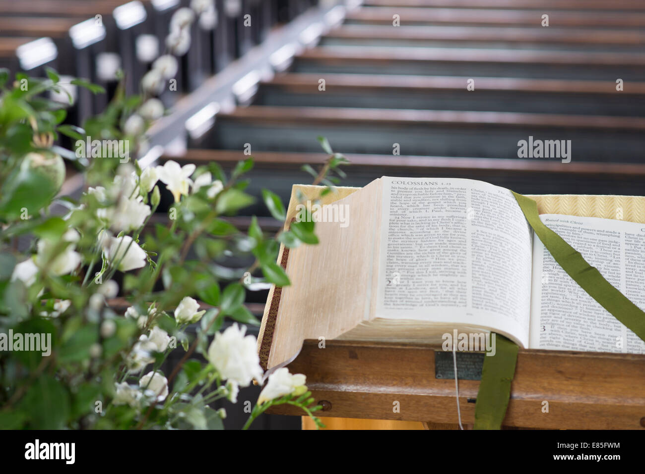 April 2014: Bible open to The Epistle of Paul to the Colossians, usually referred to simply as Colossians Stock Photo