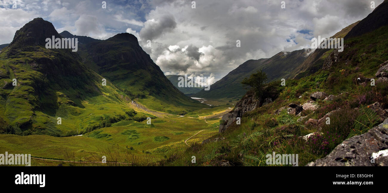 Panoramic shot of The Three Sisters of Glen Coe, Highlands, Scotland Stock Photo