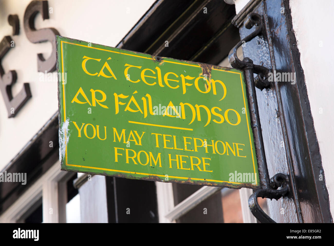 Telephone Sign in English and Gaelic, Dublin, Ireland Stock Photo Alamy