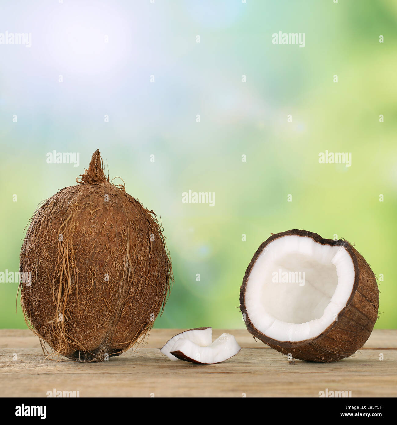 Tropical coconut fruits in summer with copyspace Stock Photo