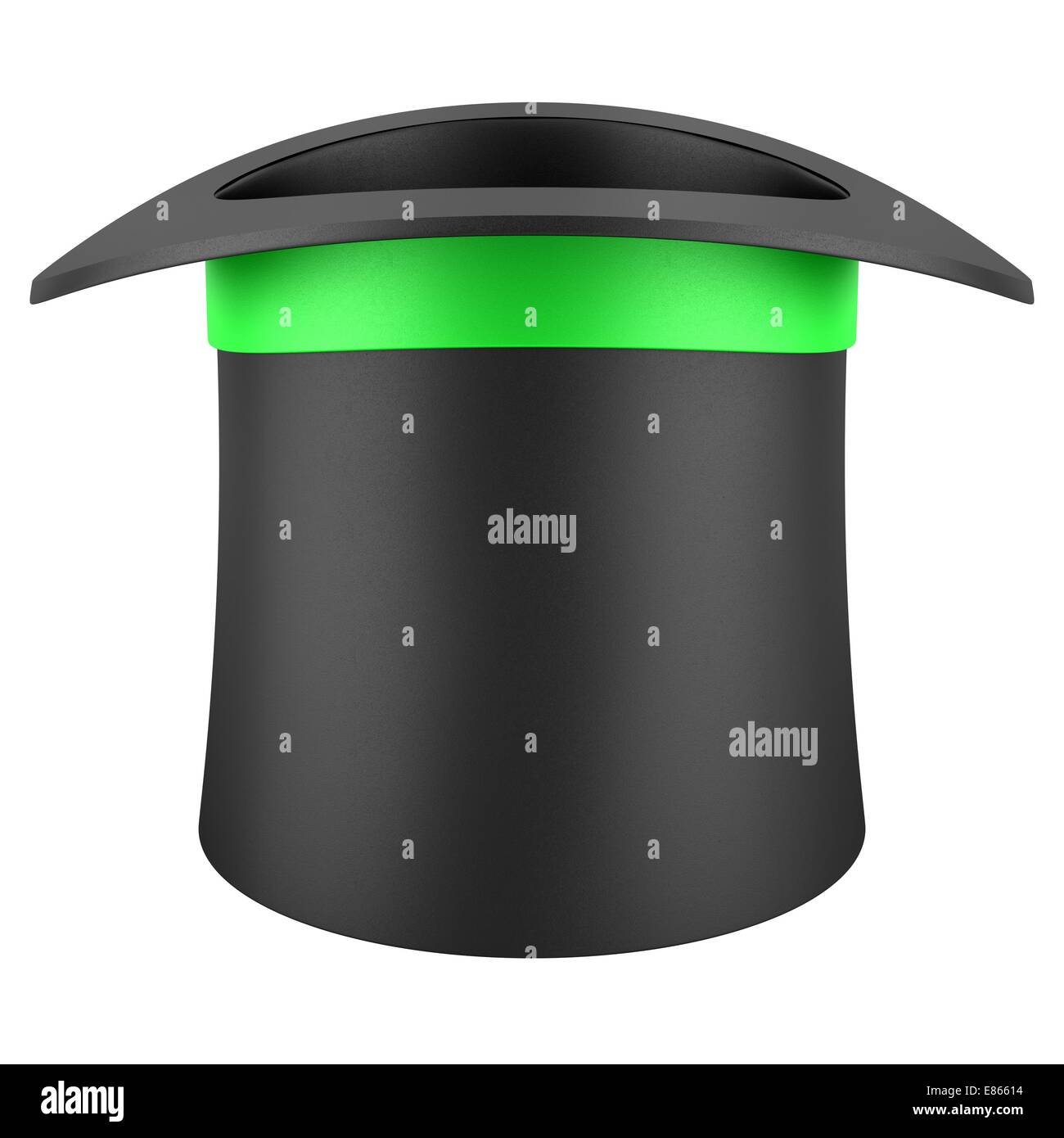 black top hat with green strip isolated on white background Stock Photo