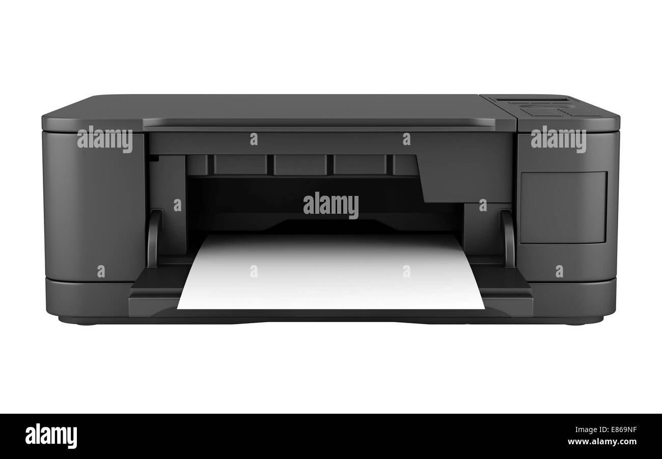 modern black office multifunction printer isolated on white background Stock Photo