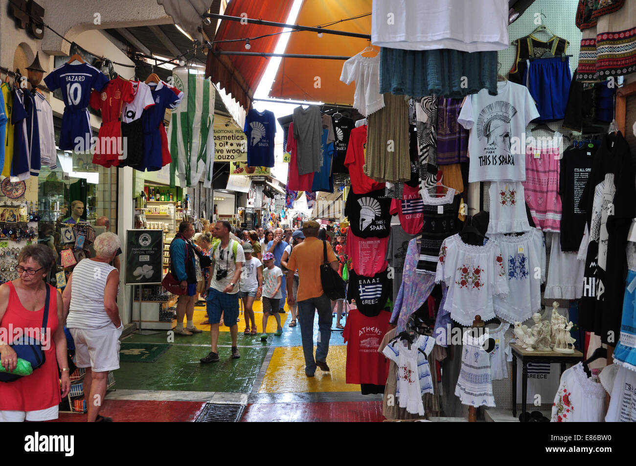 People shopping at Monastiraki flea market gift shops in Plaka, Athens  Greece Stock Photo - Alamy