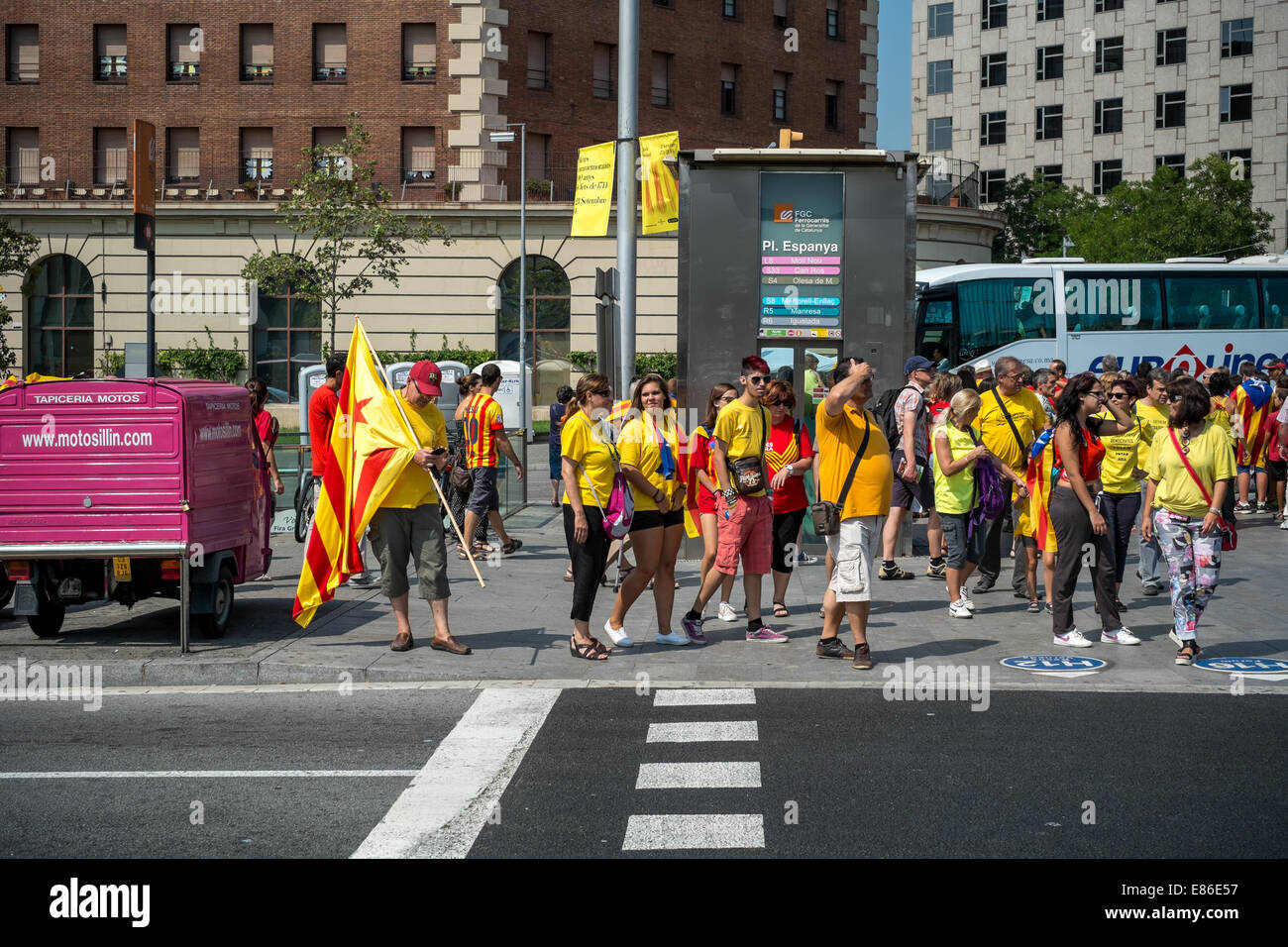 Photographs of the march for Catalan Independence held in Barcelona in September 11th of 2014. Stock Photo