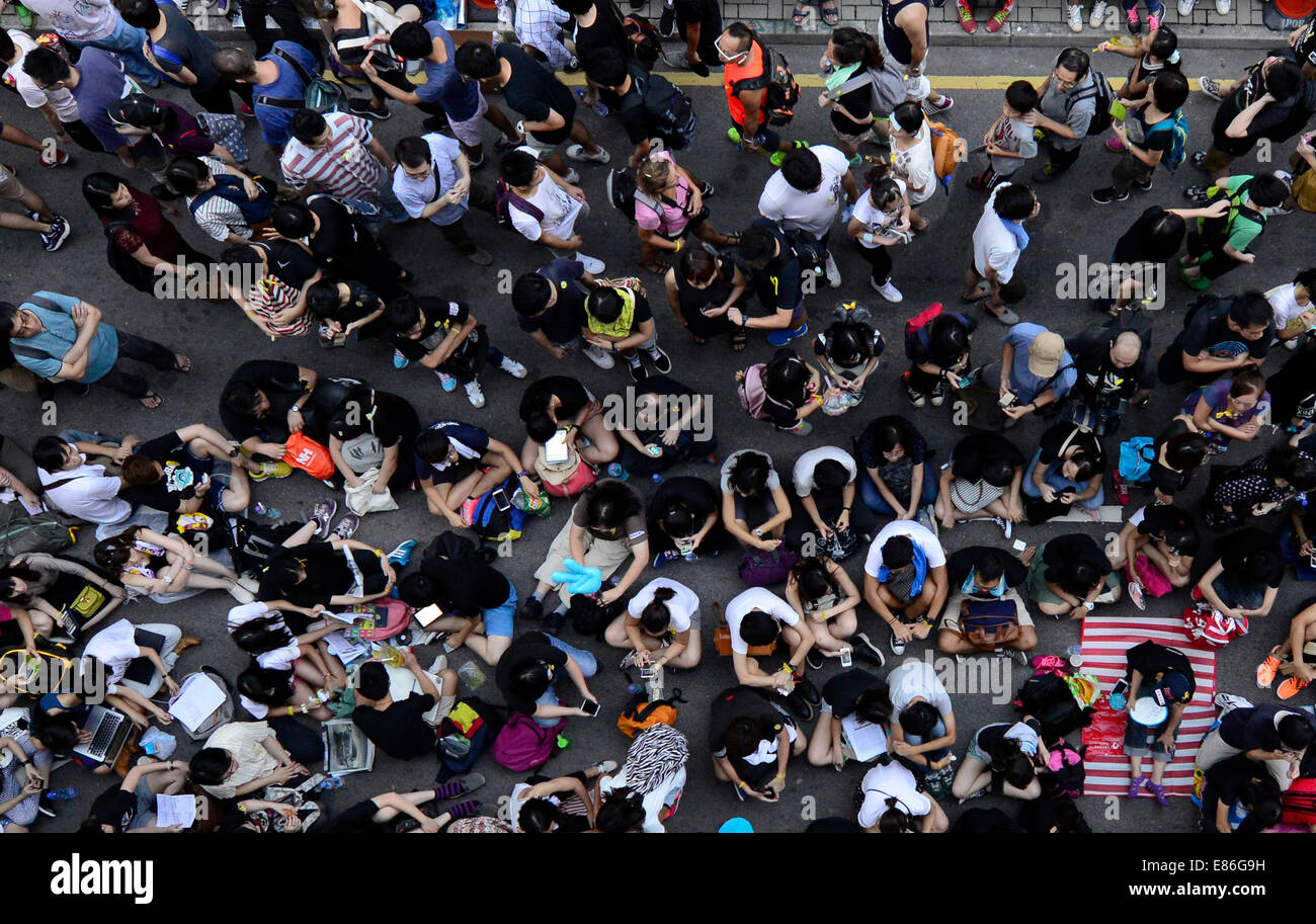 Hong Kong, China. October 1st, 2014. Pro-democracy demonstrators block main roads in Admiralty, Central District, as part of the Hong Kong's civil disobedience movement, widely referred as The Umbrella revolution Credit:  Boaz Rottem/Alamy Live News Stock Photo