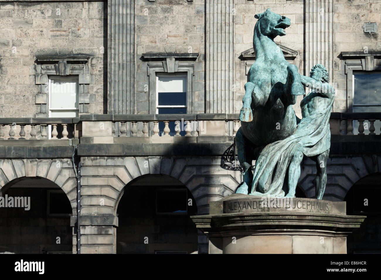 Sculpture of Alexander & Bucephalus by John Steell. Edinburgh City Chambers, Old Town Stock Photo