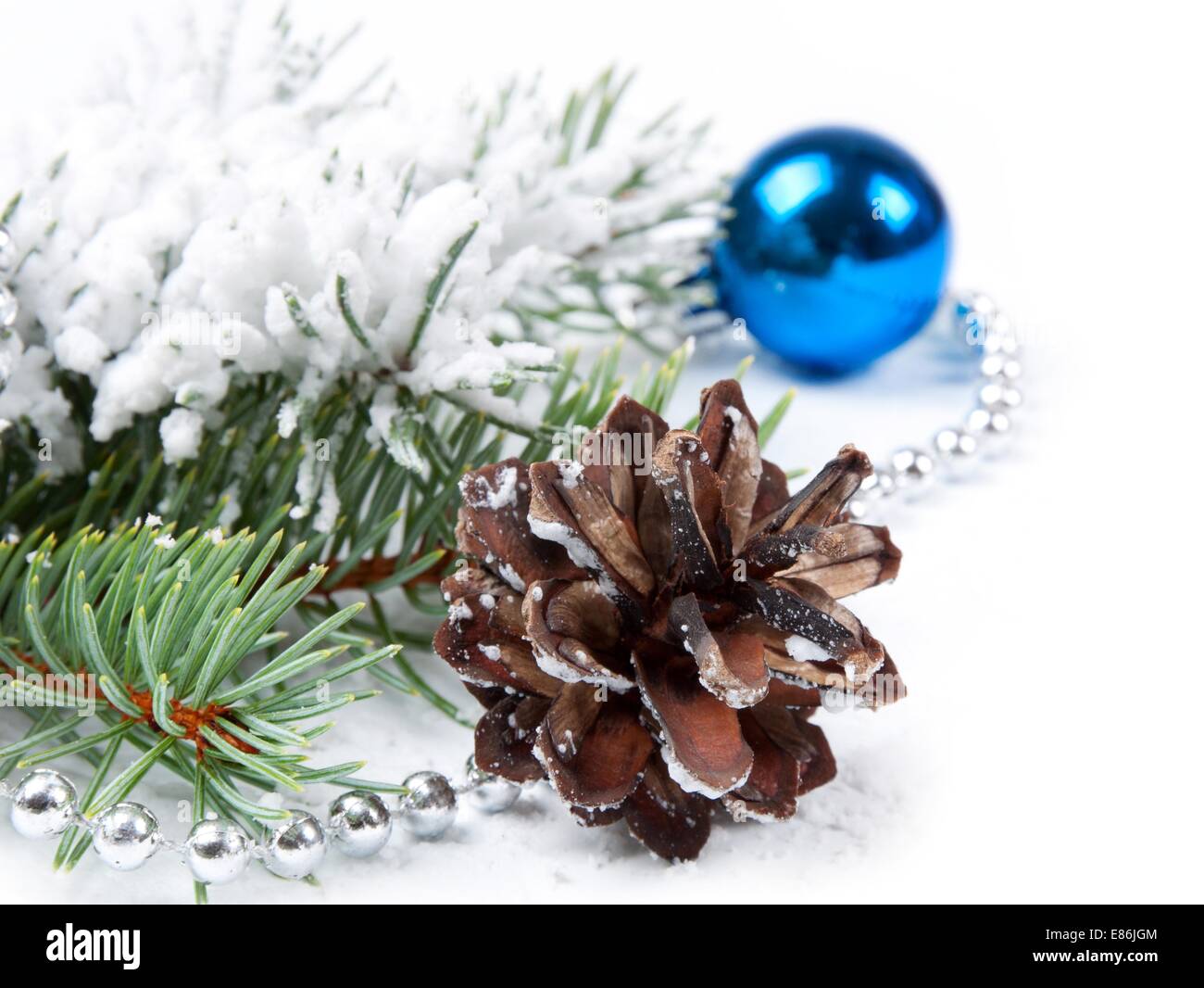 Christmas background with pine cone and fir branch Stock Photo - Alamy