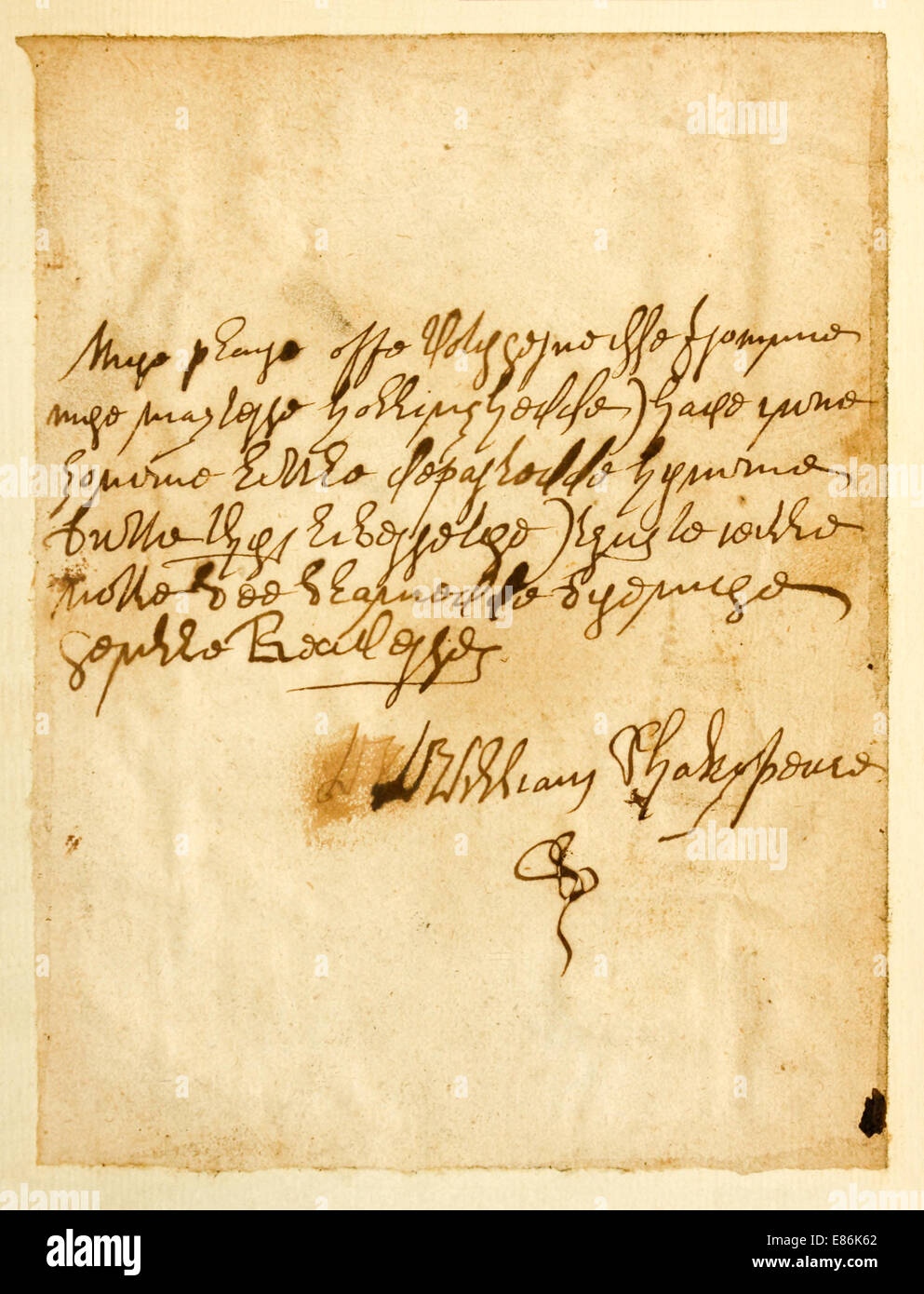 Original first page of hoax Shakespearian play Vortigern and Rowena by William Henry Ireland. Stock Photo