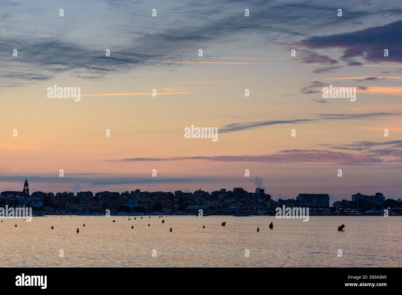 Photograph of a Catalan Village by the Mediterranean sea, taken at sunrise. Stock Photo