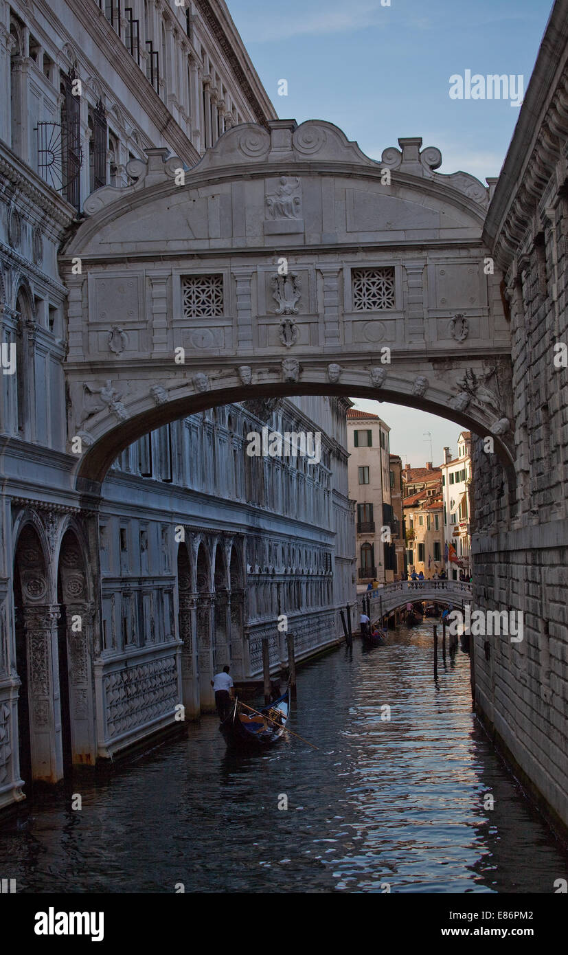The Bridge of Sighs,Venice,Gondolas sailing on one of the many canals that Venice is famous for all around the world. Stock Photo