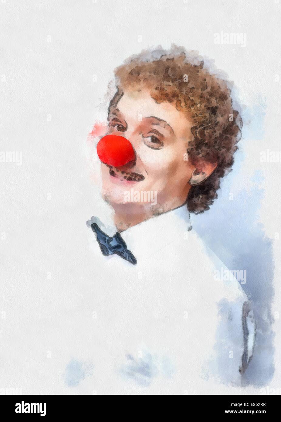 Funny businessman with red clown nose studio shot. Concept or idea of unusual things. Stock Photo