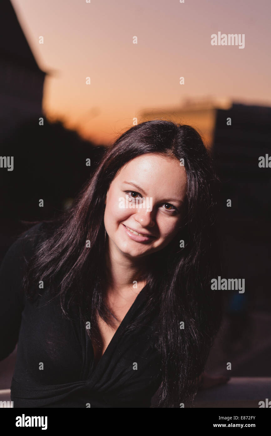 head of a smiling brunette colorized image Stock Photo