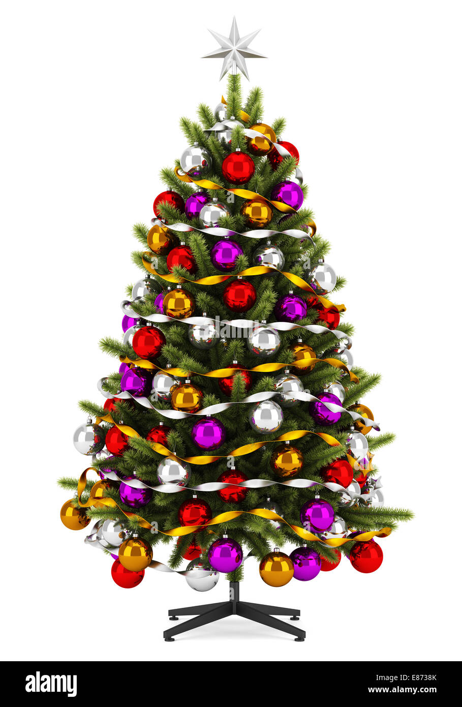 decorated christmas tree isolated on white background Stock Photo - Alamy