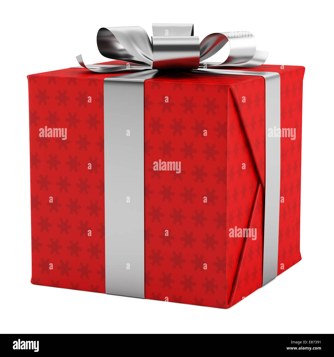 red gift box with silver ribbon isolated on white background Stock ...