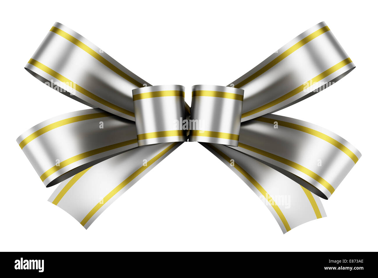 silver bow with yellow strips isolated on white background Stock Photo