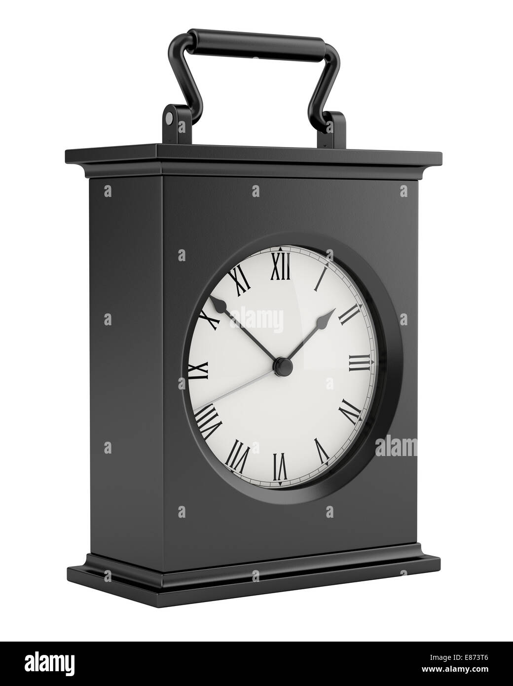 black vintage table clock isolated on white background Stock Photo - Alamy