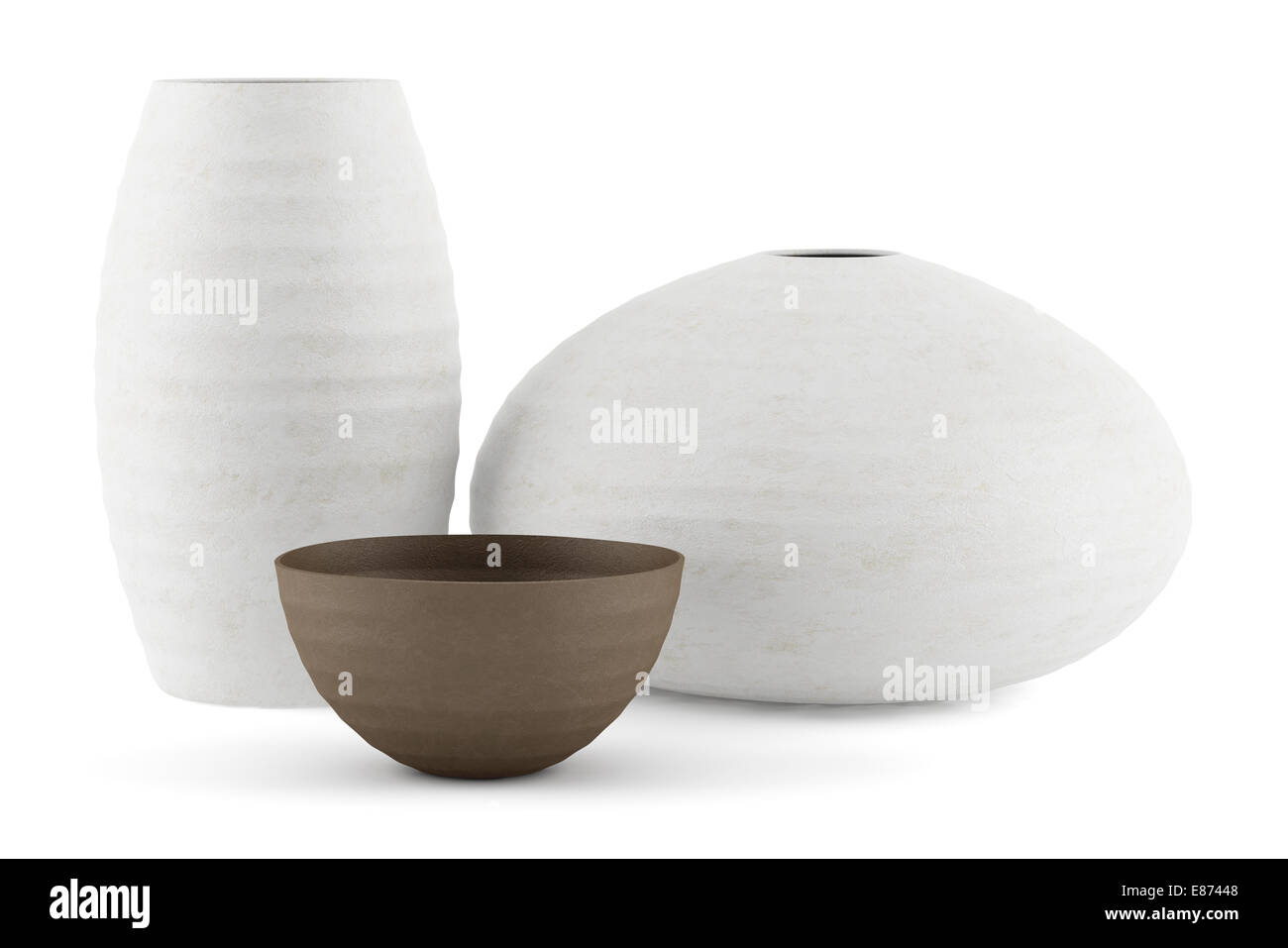 three white and brown ceramic vases isolated on white background Stock ...