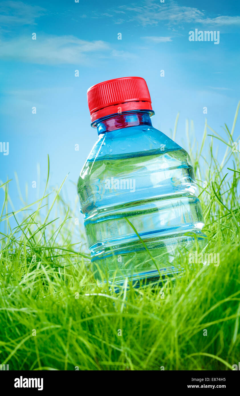 Bottle of water on the green grass Stock Photo - Alamy