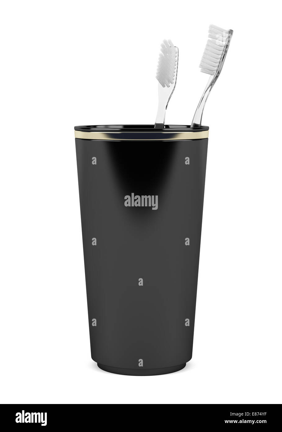 two toothbrushes in bowl isolated on white background Stock Photo Alamy