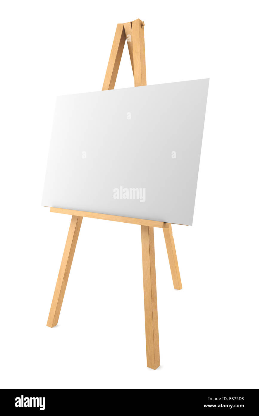 Canvas Print wood easel with white canvas isolated 