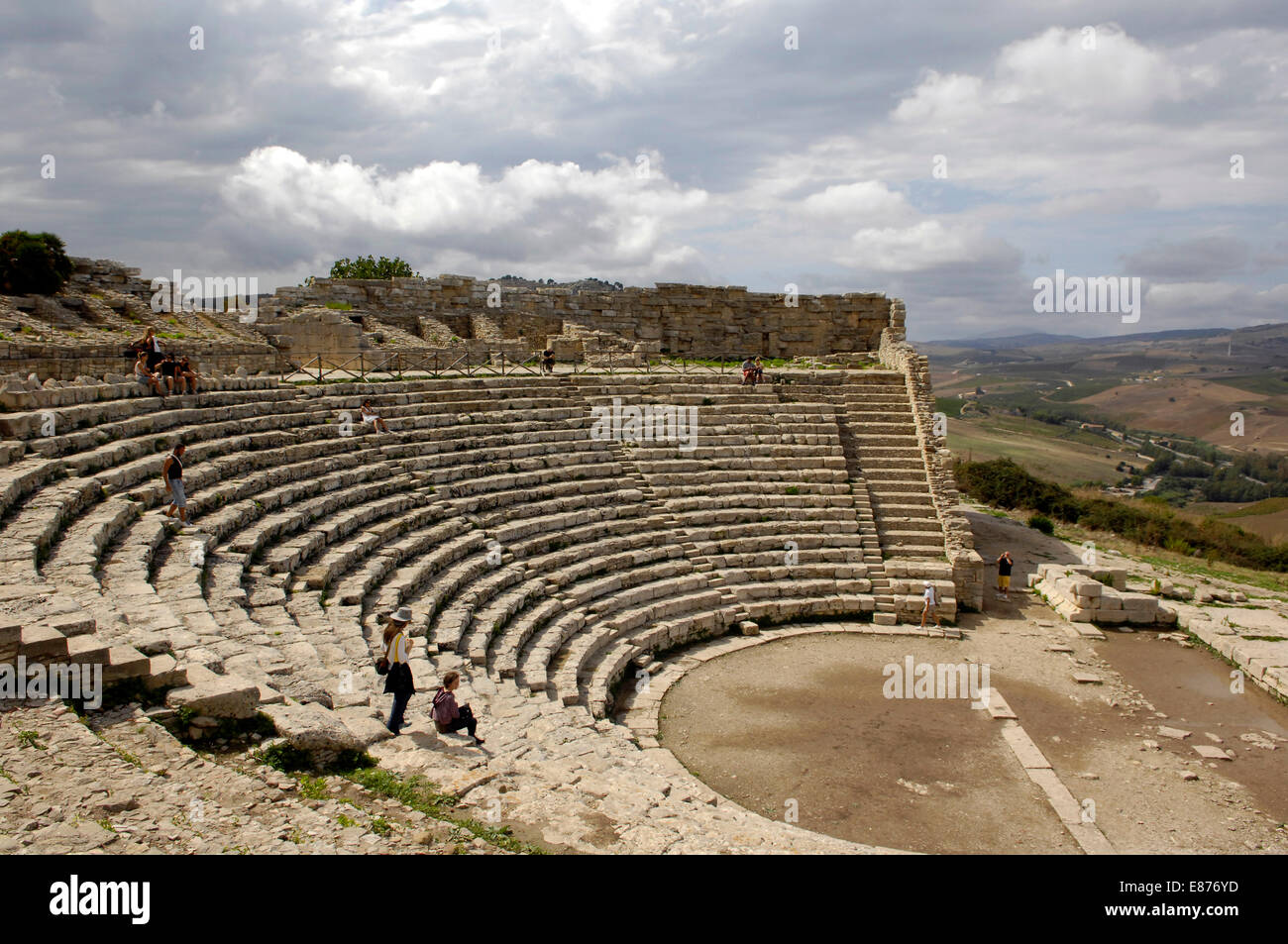 view  on the Greek theatre at Segesta, near Calatafimi in Sicily Stock Photo