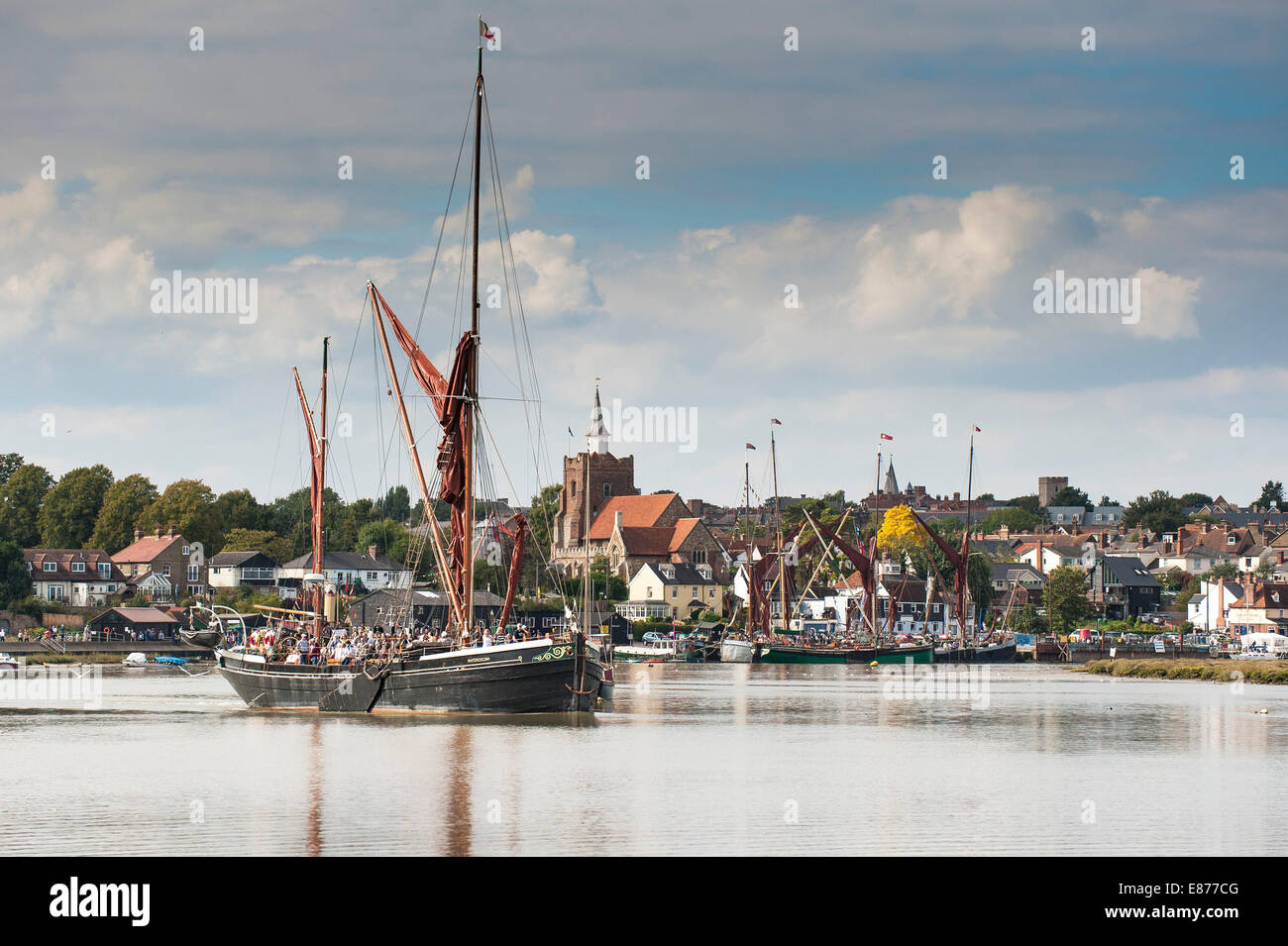 The Sailing Barge 'Hydrogen' leaving Maldon and sailing downriver on the Blackwater River in Essex. Stock Photo