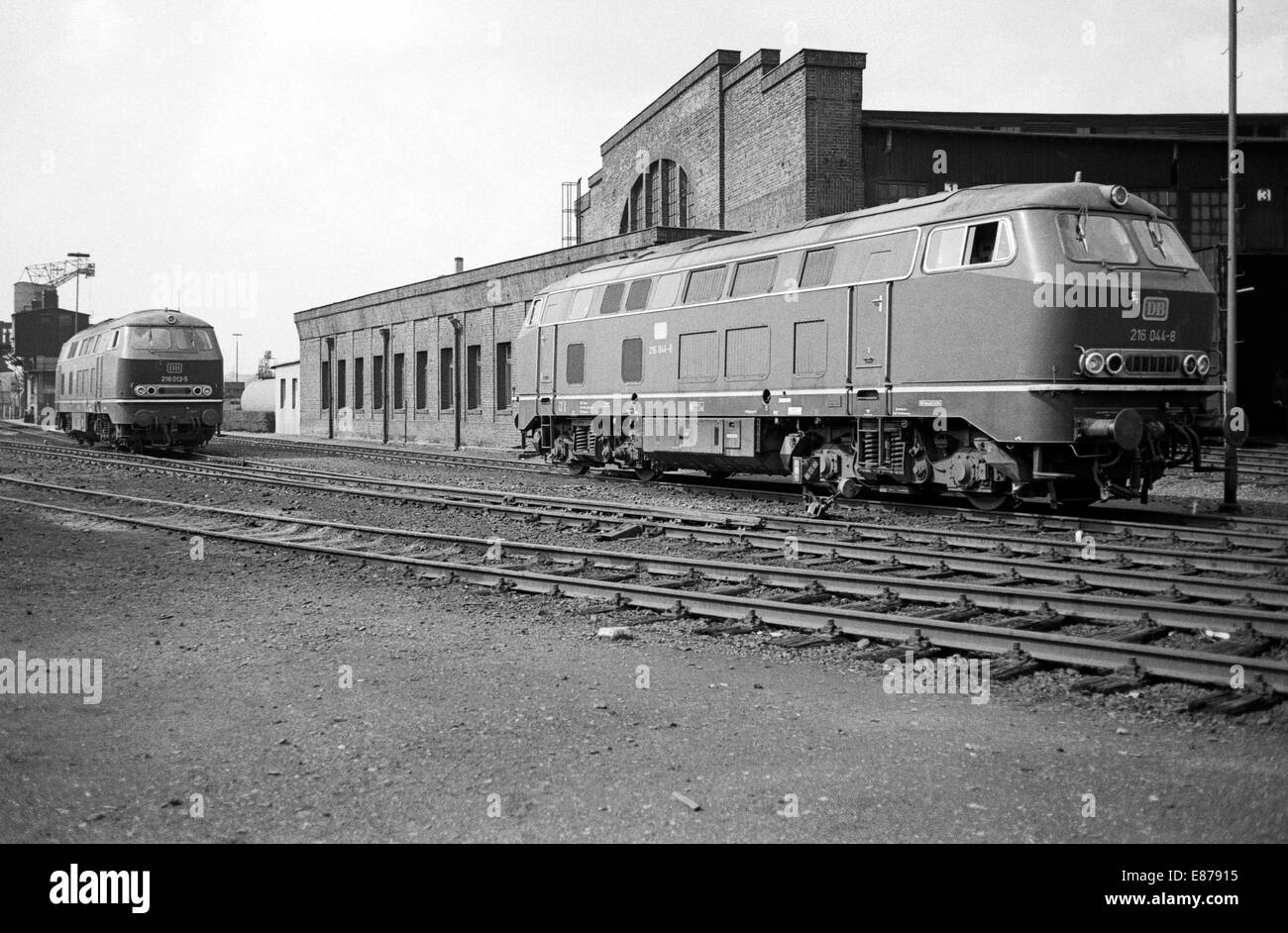 Gelsenkirchen, Germany, Diesel locomotive class 150 in front of the roundhouse of the BW Gelsenkirchen Stock Photo