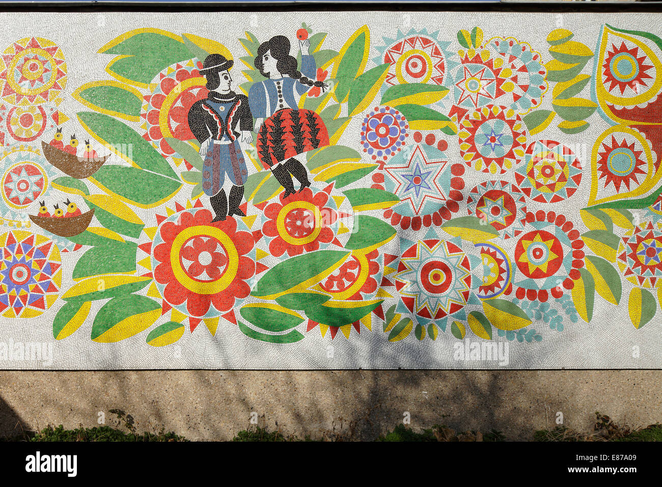 Berlin, Germany, mosaic with a dancing couple and floral motifs in the Eastern European style Stock Photo