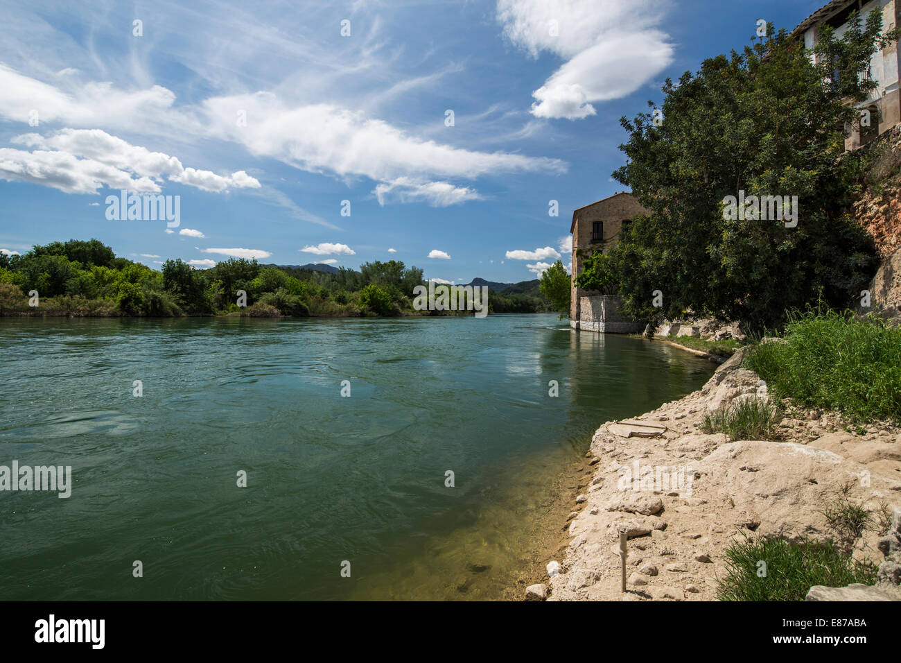 Ebro river across Miravet, Catalonia, Spain Stock Photo