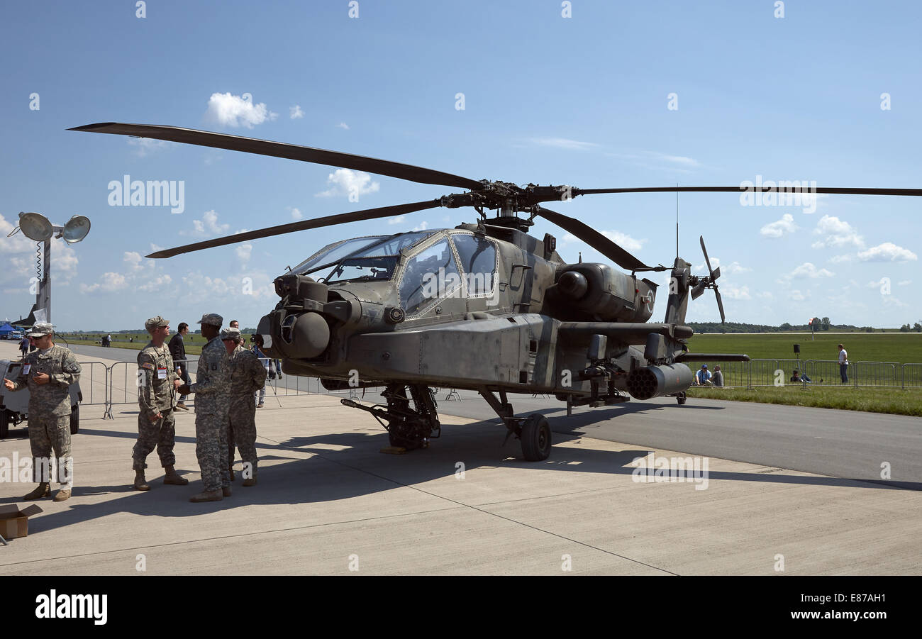 Schoenefeld, Germany, soldiers in a helicopter gunship at the ILA 2014 Stock Photo