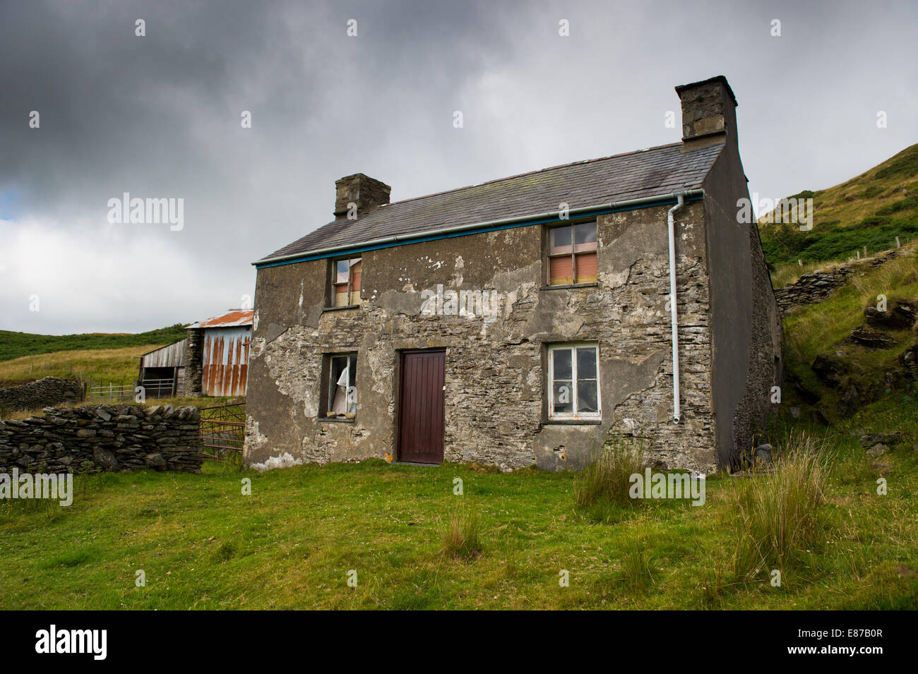 Bwlch Glas, abandoned and semi-derelict sheep farm, rural upland Ceredigion Wales UK Stock Photo