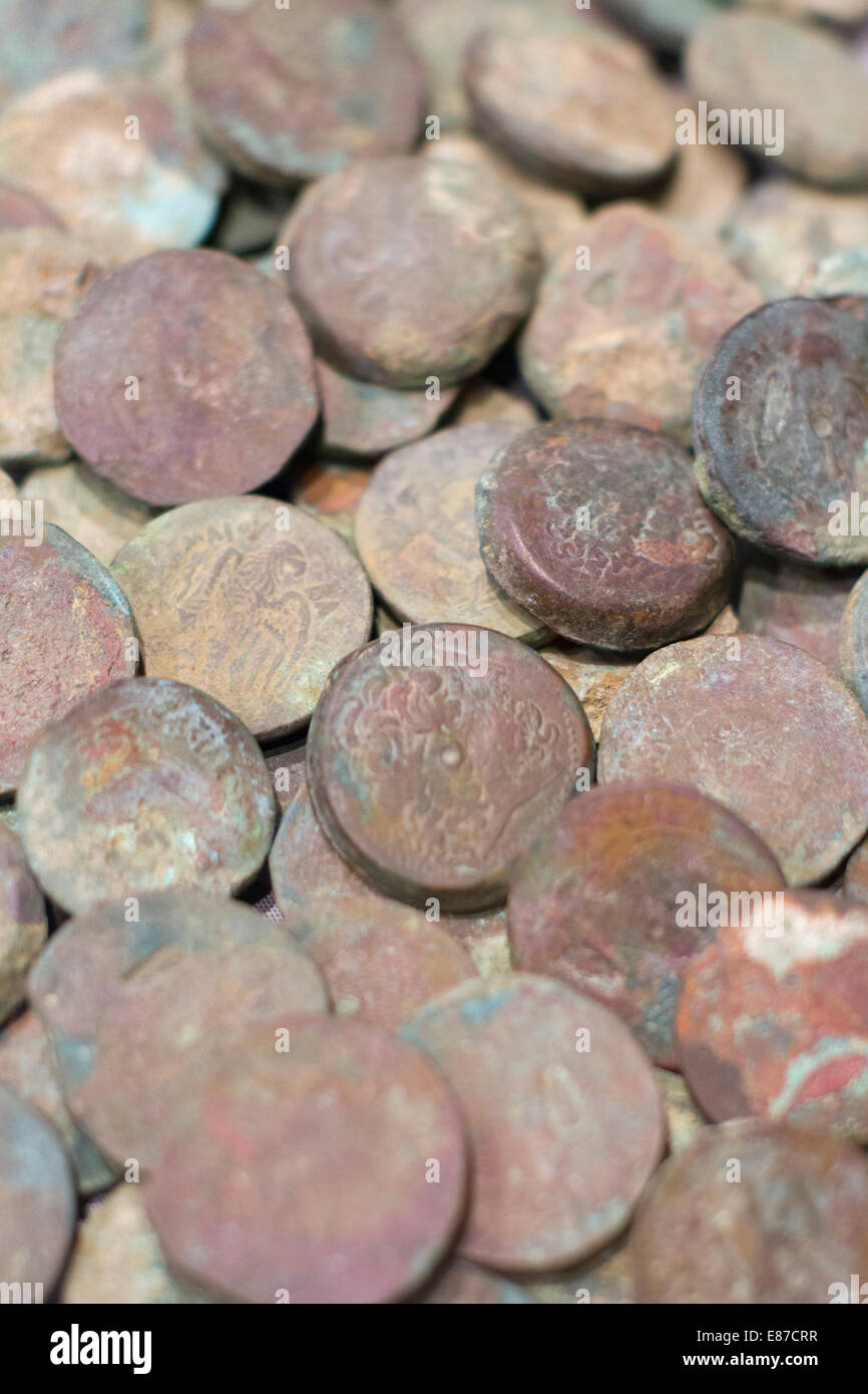 Group of bronze roman coins Stock Photo