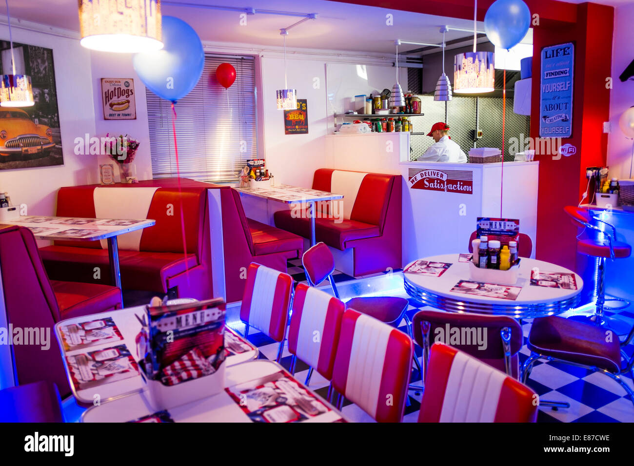 Interior: "AberYankee" American Diner style themed cafe restaurant,  Aberystwyth UK Stock Photo - Alamy
