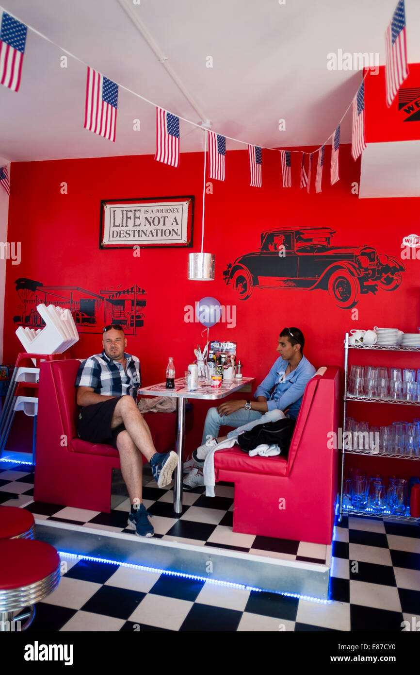 Interior People eating in the "AberYankee" American Diner style themed