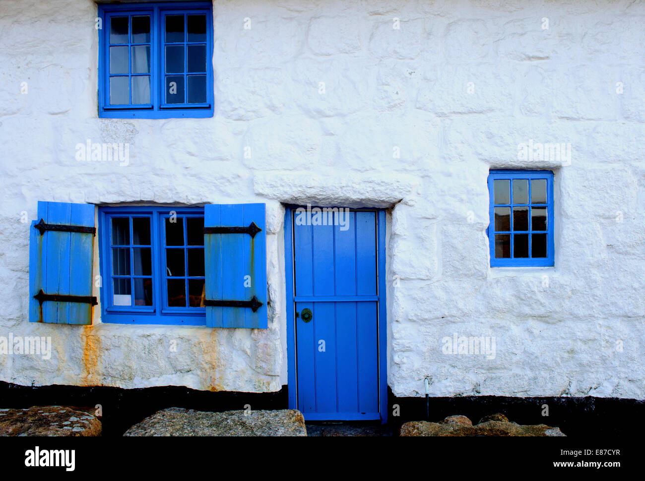 the front of an old cottage at Sennen cove in Cornwall, UK Stock Photo