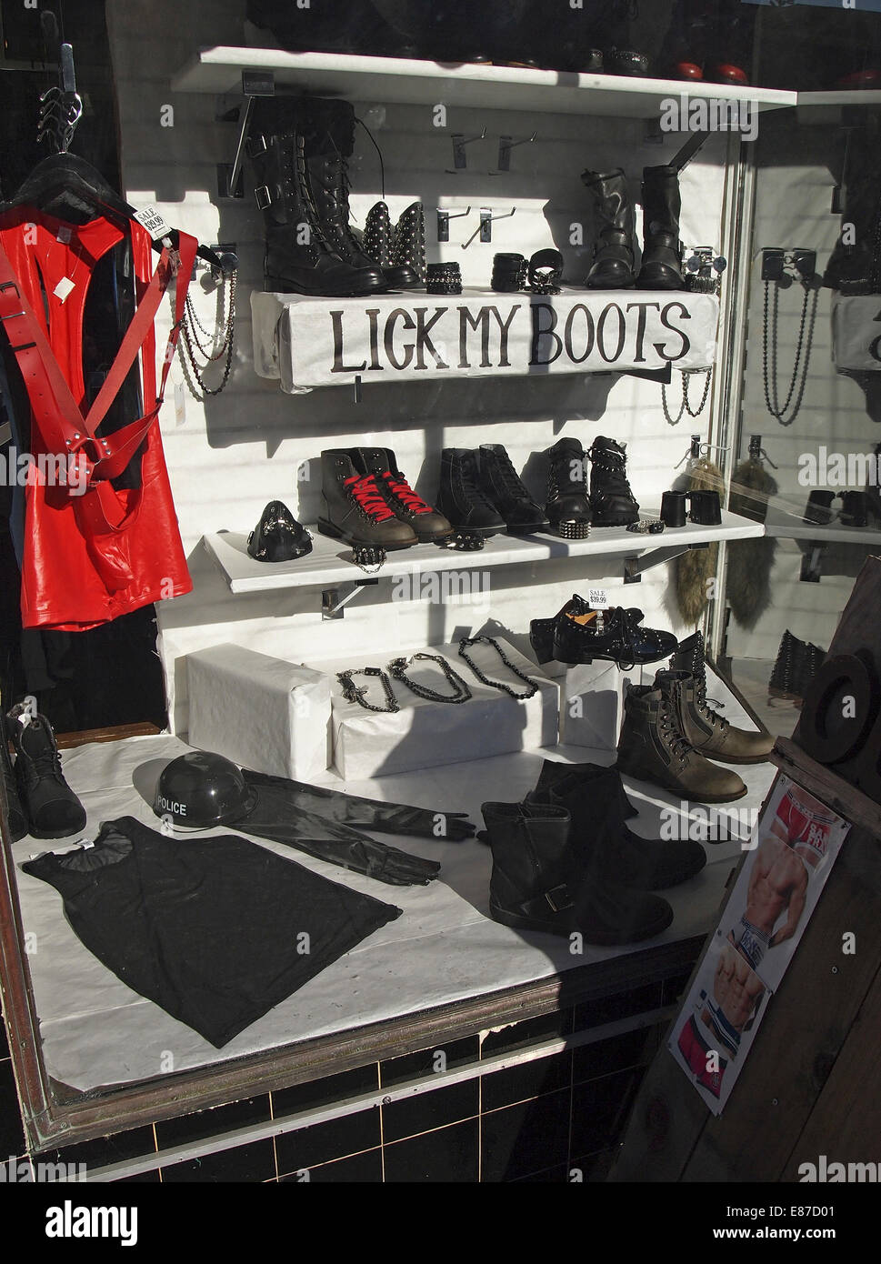 Outfit store display window on Castro Street San Francisco Stock Photo