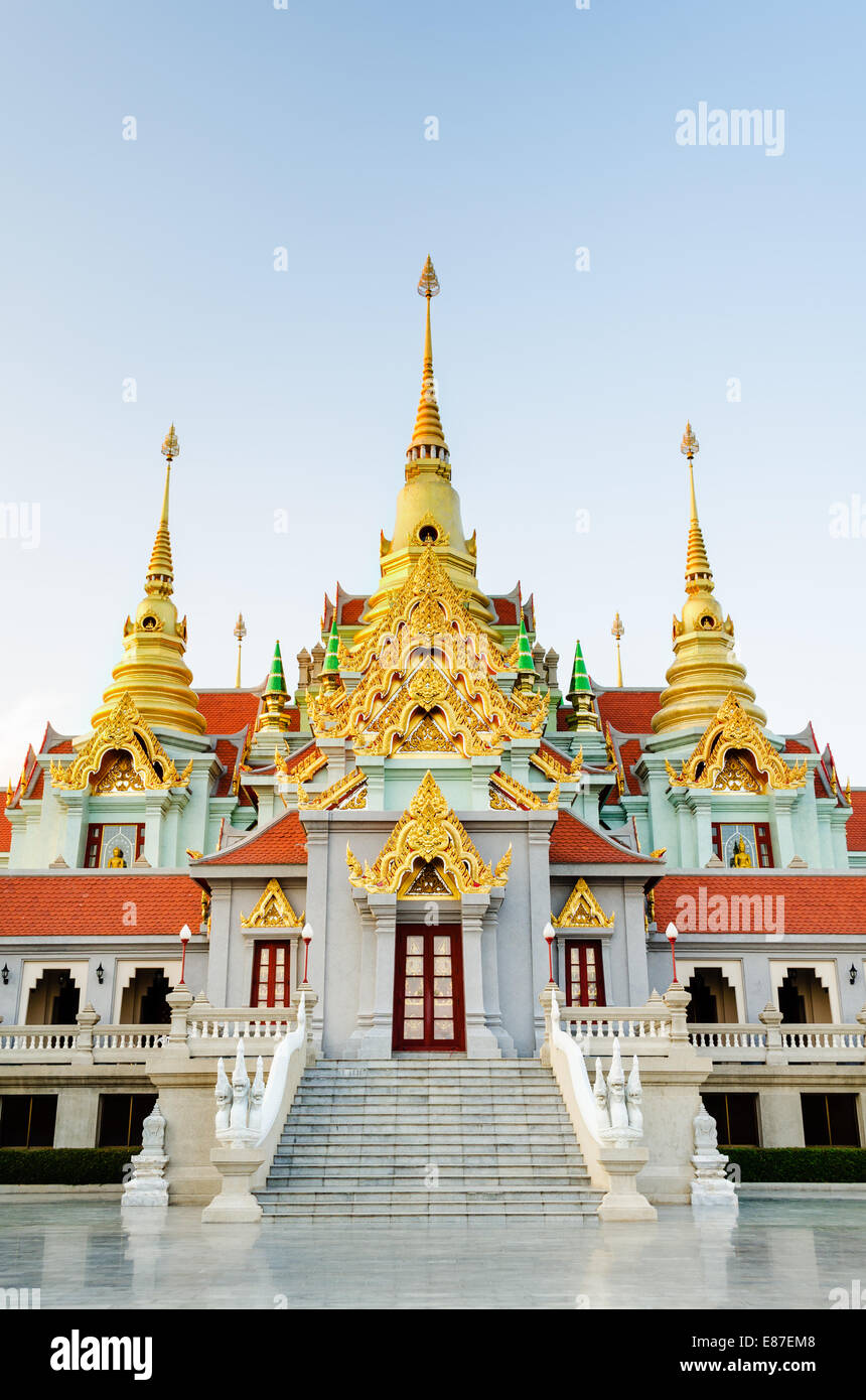Phra Mahathat Chedi Phakdi Prakat, Beautiful golden pagoda's famous at Ban Krut in Prachuap Khiri Khan province Thailand Stock Photo