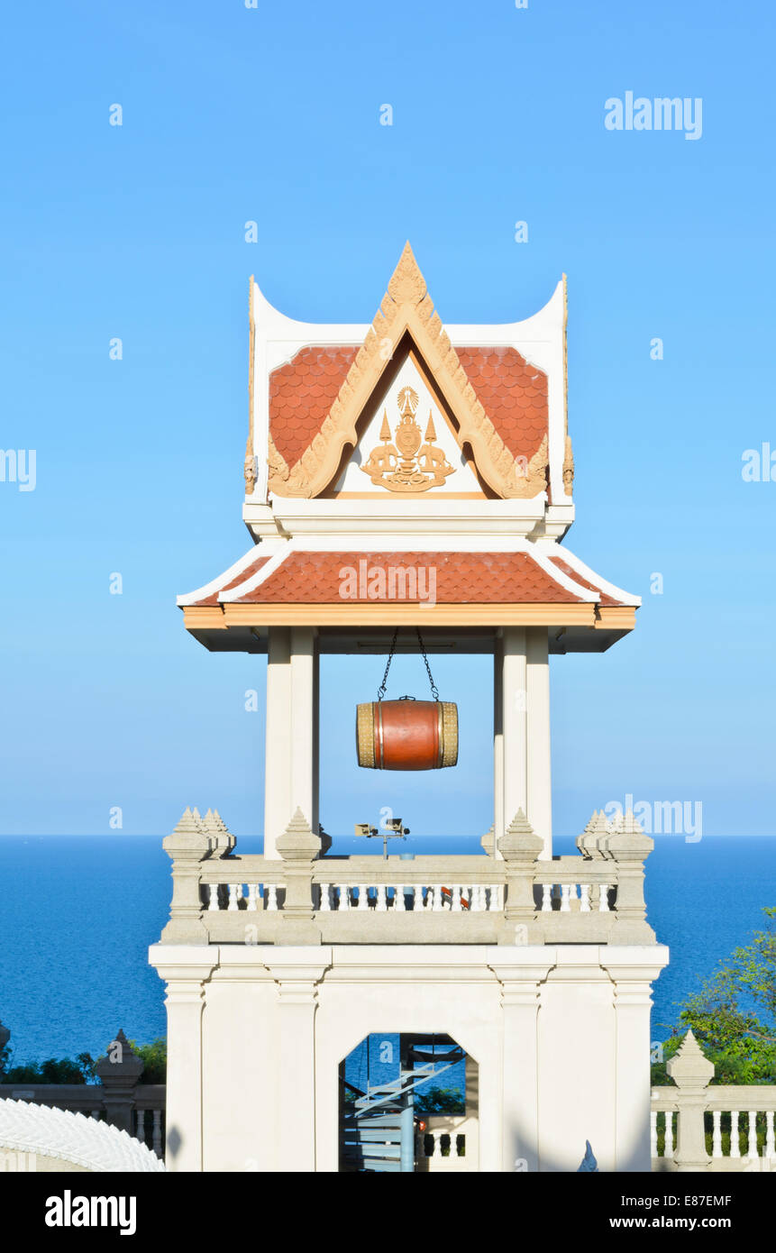 Bell Tower in the Phra Mahathat Chedi Phakdi Prakat pagoda on Thongchai mountain at Ban Krut, Prachuap Khiri Khan Province, Thai Stock Photo