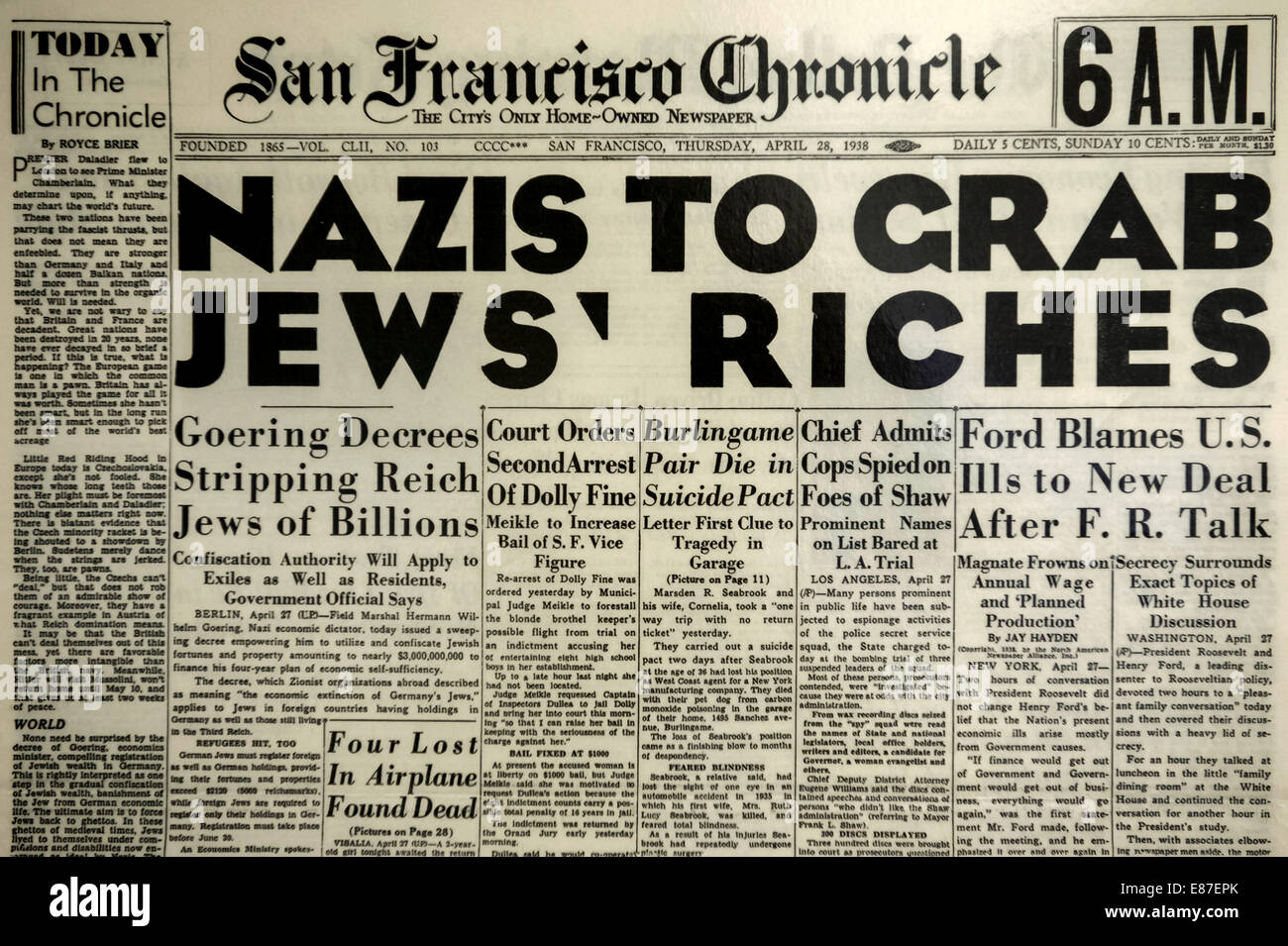 1938 front page news of the world hi-res stock photography and images ...