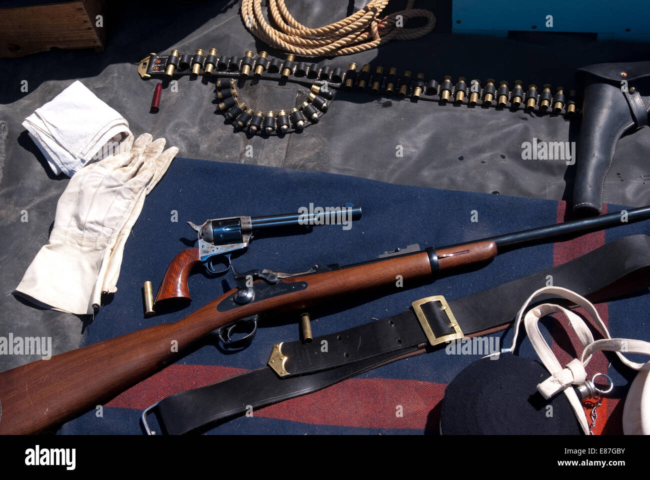 A collection of vintage military equipment used by the 7th Cavalry at