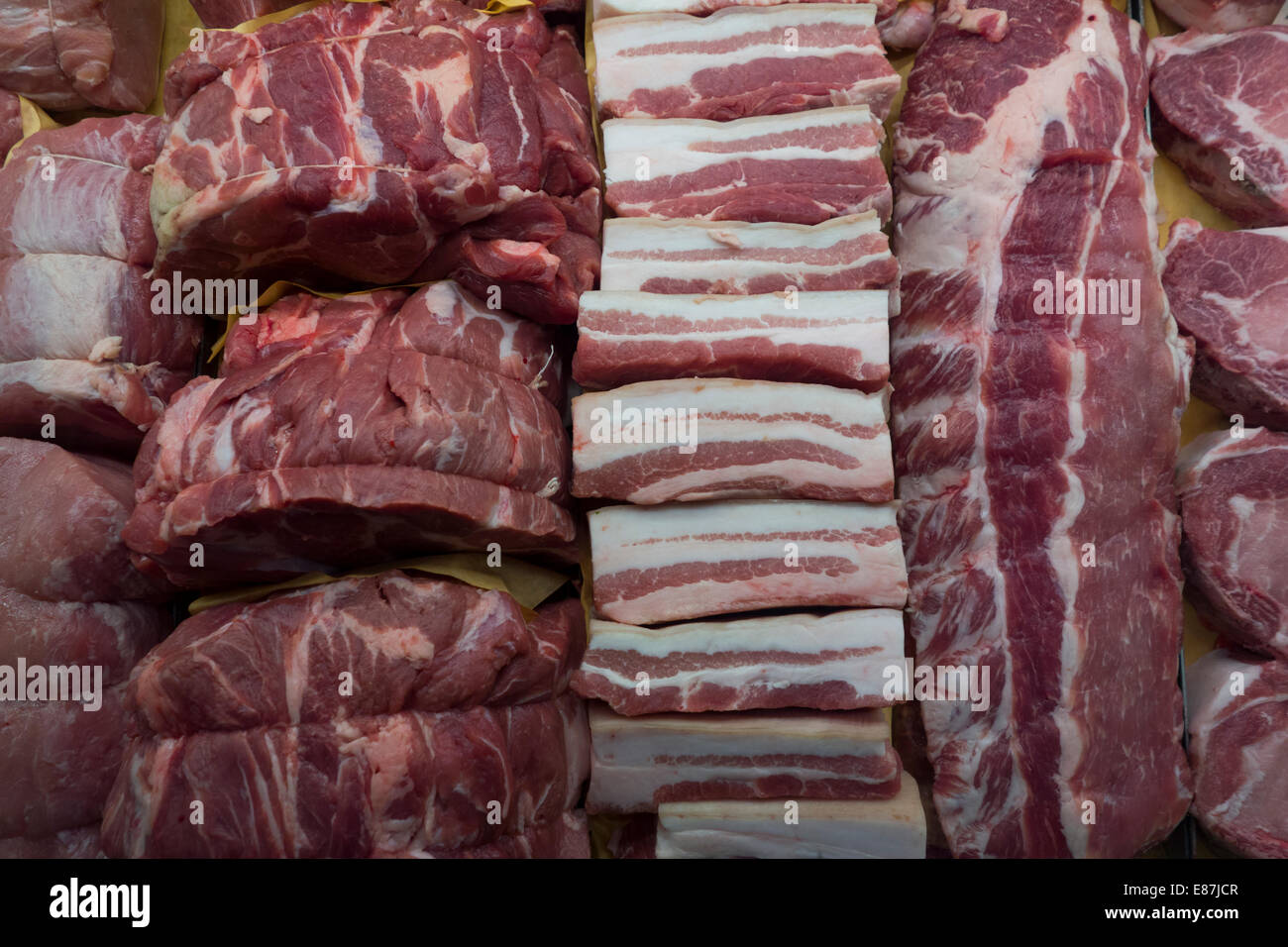 meat counter in whole foods store Brooklyn New York City Stock Photo