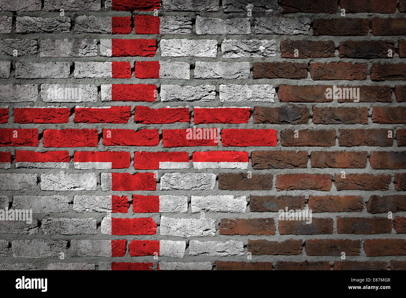 Very old dark red brick wall texture with flag - England Stock Photo ...