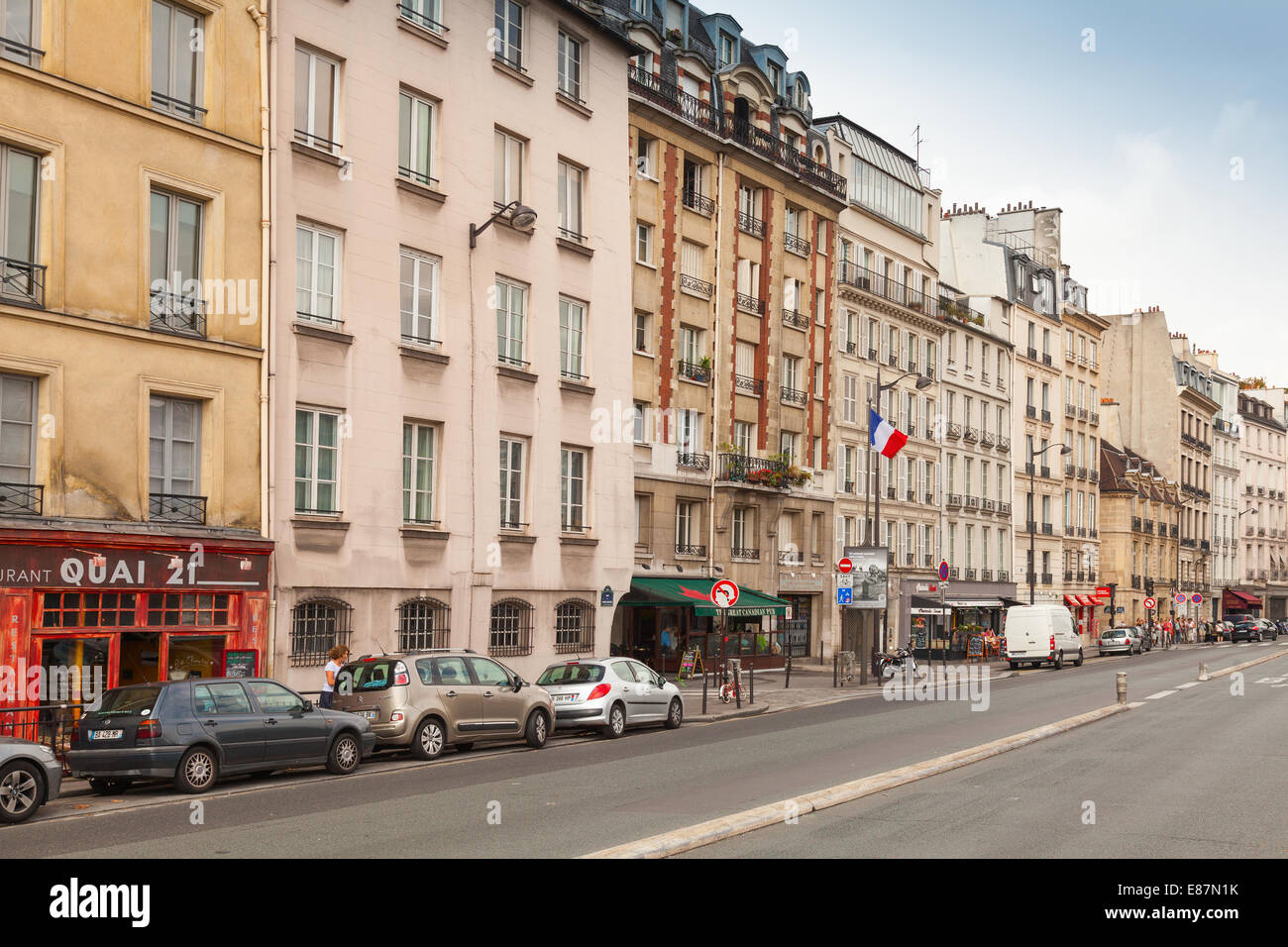 PARIS, FRANCE - AUGUST 07, 2014: Street view of old Paris. Quai des Grands Augustins Stock Photo